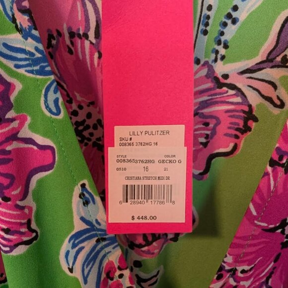 NWT Lilly Pulitzer Cristiana Midi Dress in Gecko Green Brewster Bloom Size 16 - Picture 10 of 15